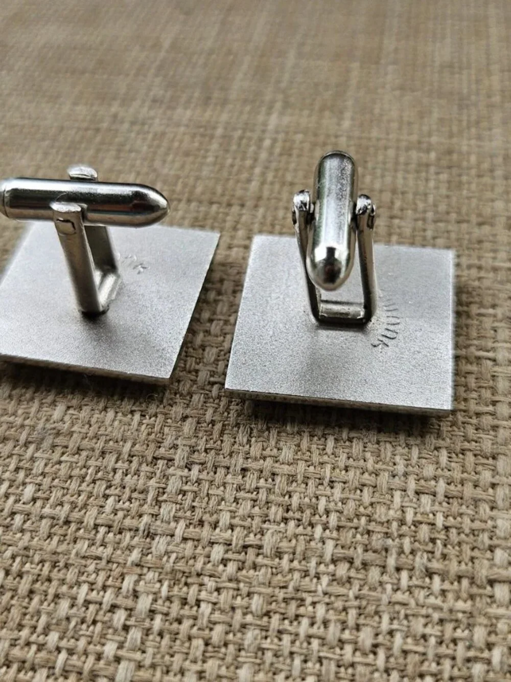 Vintage Swank Cufflinks Black/Silver Tone Metal Square Cuff Links Crystal Accent